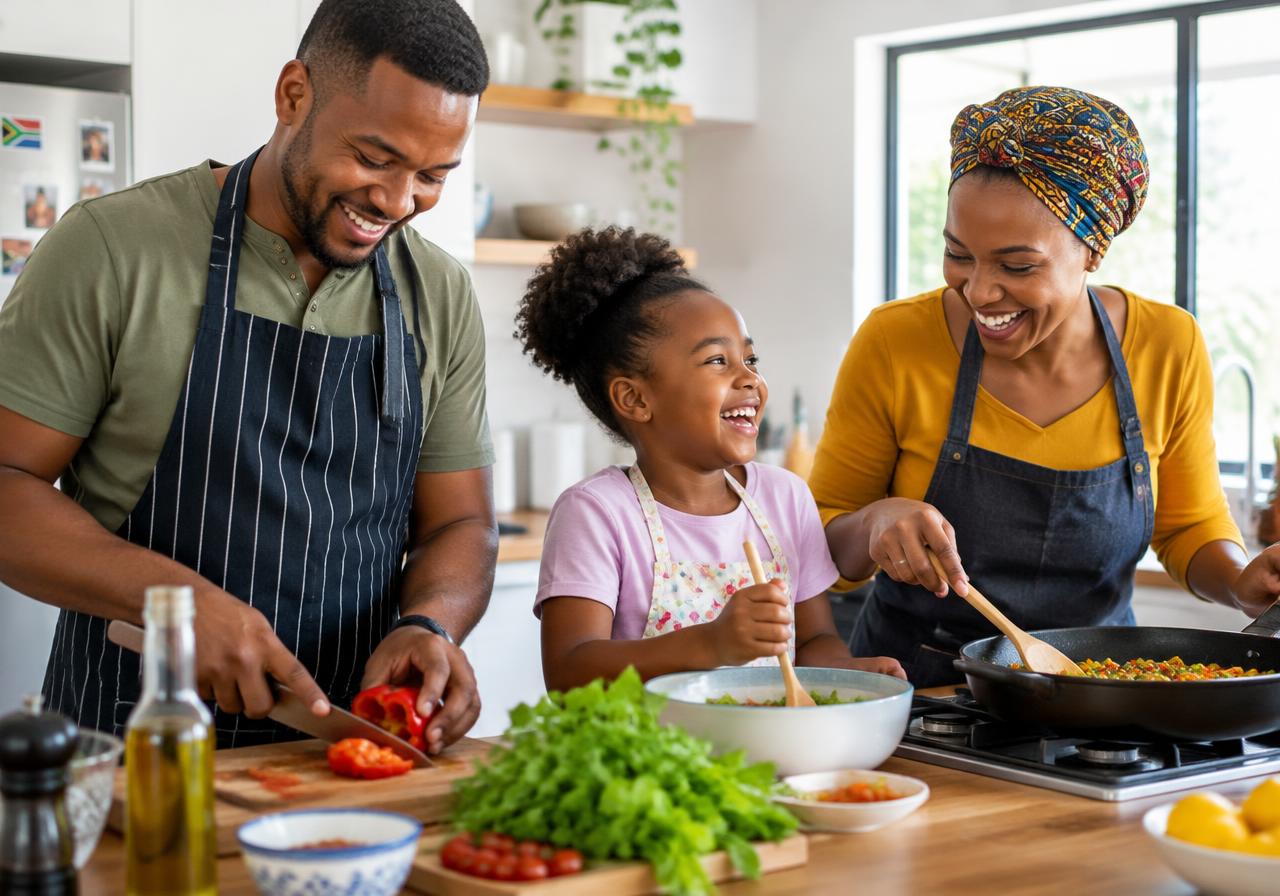 Family cooking together