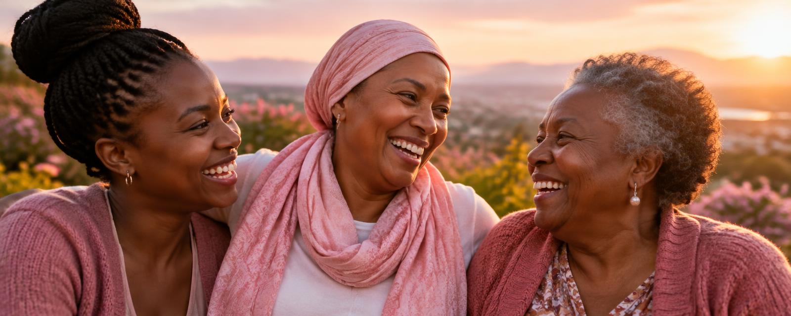 Three women laughing together outdoors